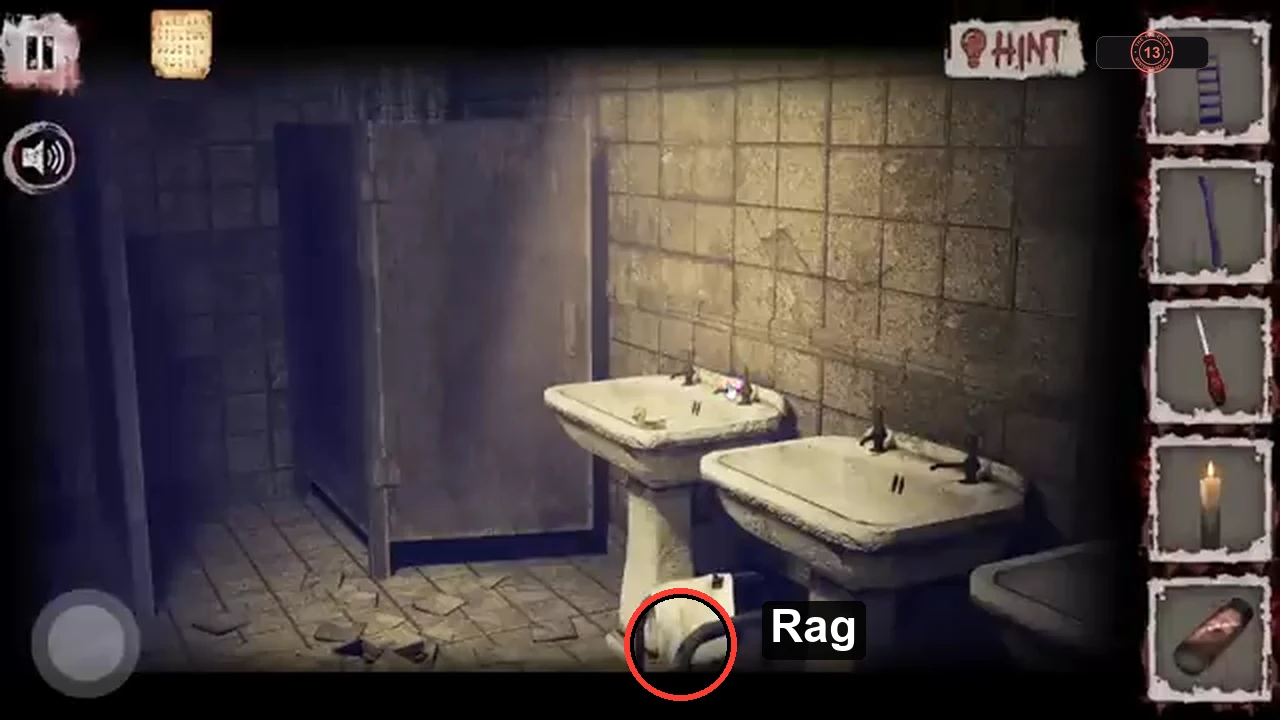 Sinks close-up with the white cloth under the left sink circled