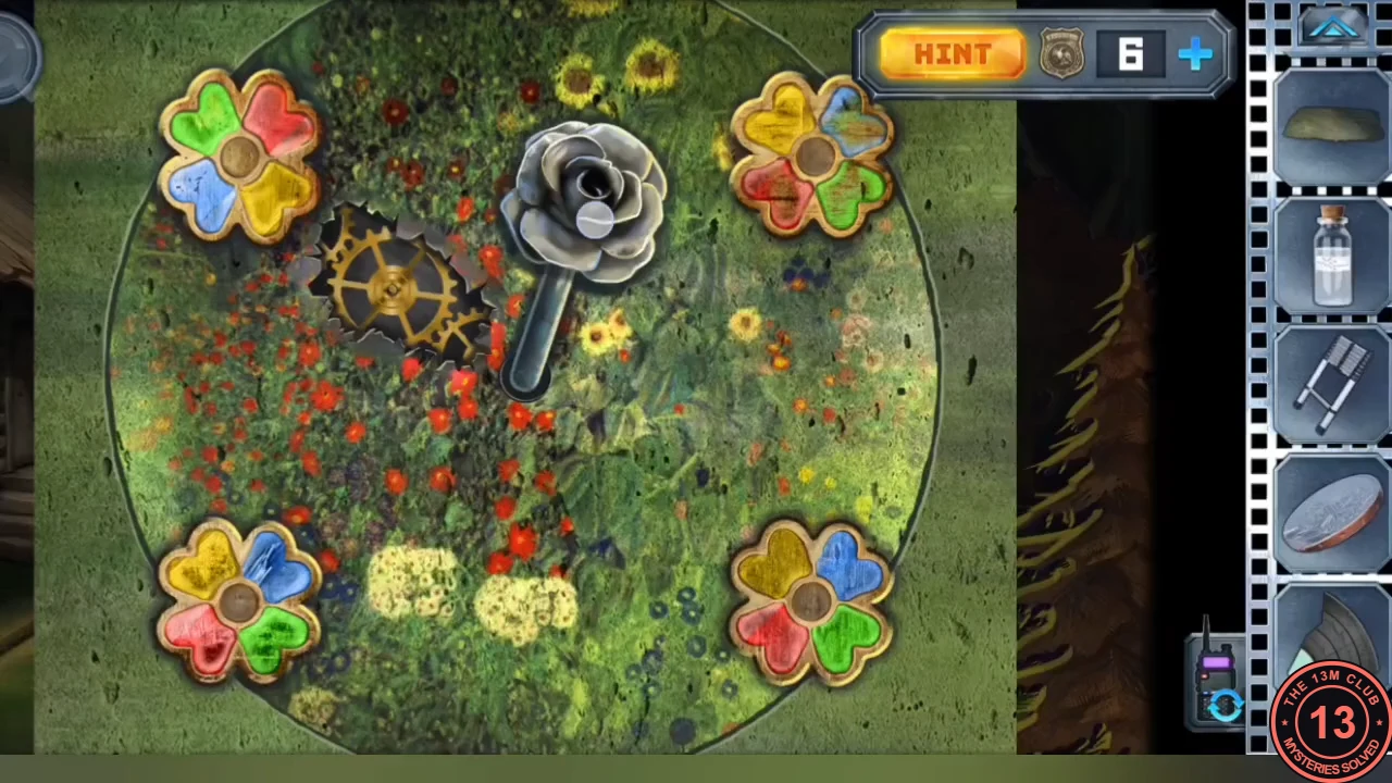 The flower lever on the meadow with four four-petal flowers set to new colours and the metal rose lever in the middle