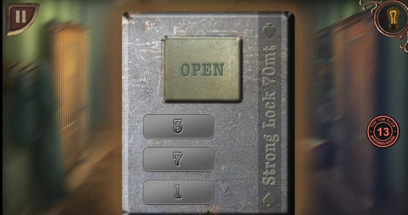 The Strong Lock with its three rollers set to 3, 7 and 1 from top to bottom below the OPEN button.