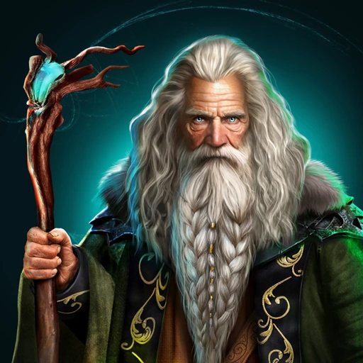 The Red Trace Mystery (F2P) Google Play icon: a white-bearded druid holding a gnarled staff