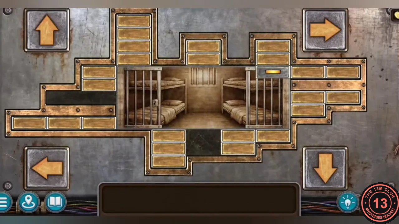 Solved slat window showing the prison cells, with the lit slat in the top-right square