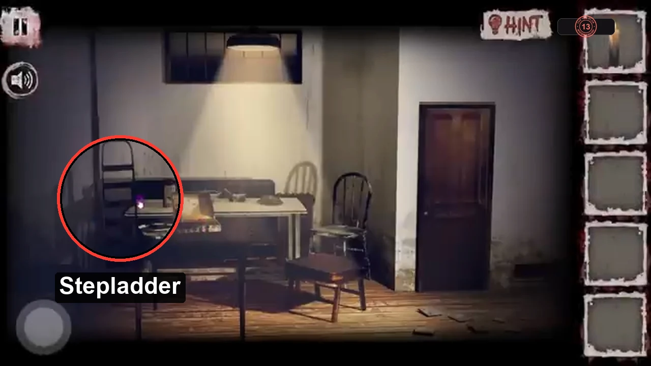 Dining room with the stepladder leaning at the far left circled