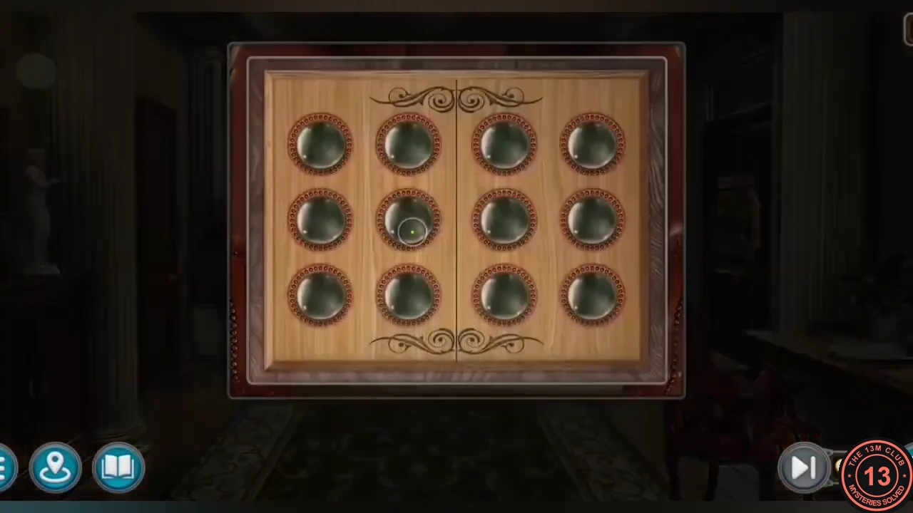 Armchair seat panel with twelve unlit green buttons in three rows
