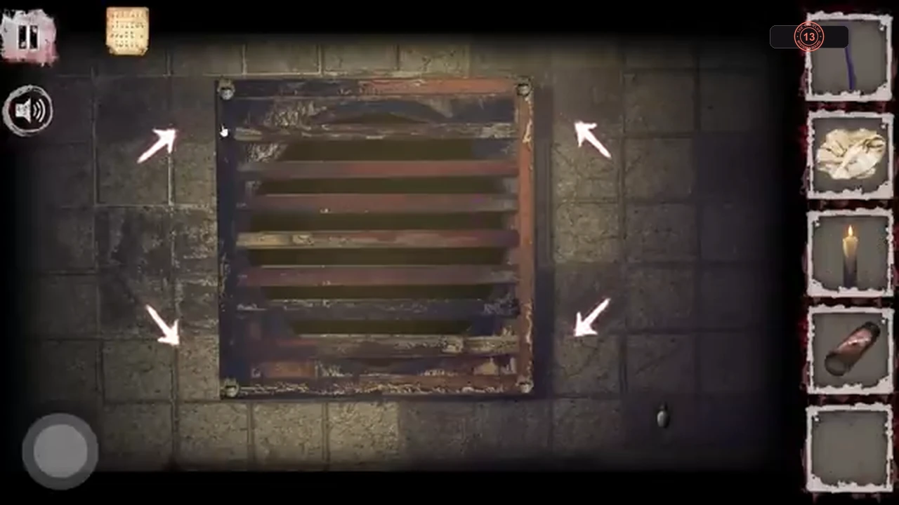 Vent grate high on the washroom wall with arrows pointing to its four corner screws