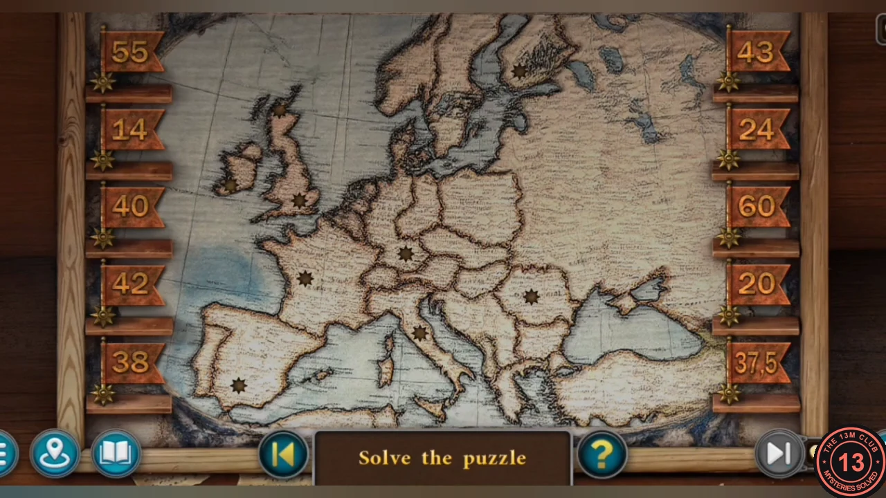 Europe map board with numbered flag racks on both sides