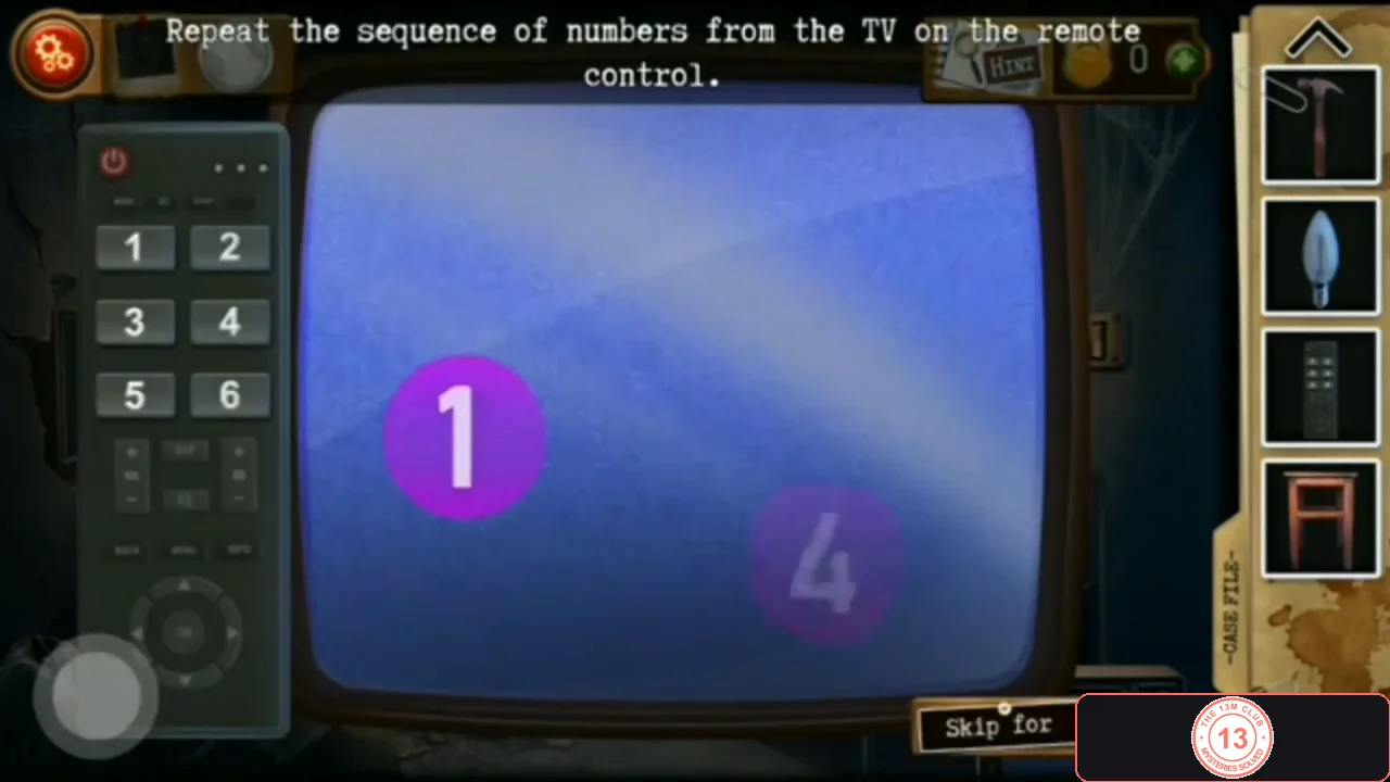 TV number-sequence puzzle with the remote on the left and coloured numbered circles on the TV screen
