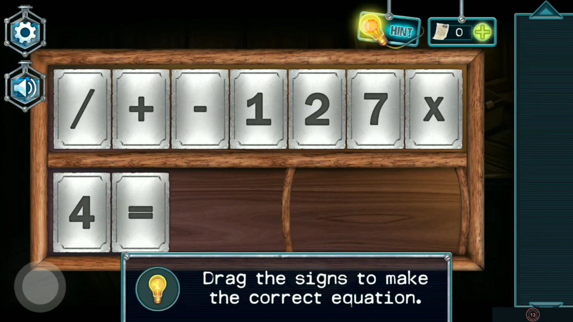 Attic box with number and sign cards for an equation