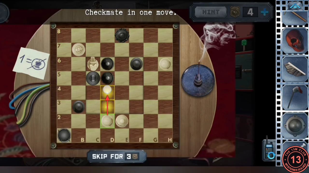 First chess position with the white pawn on d2 selected and d3 and d4 highlighted; a red arrow points from d2 to d4