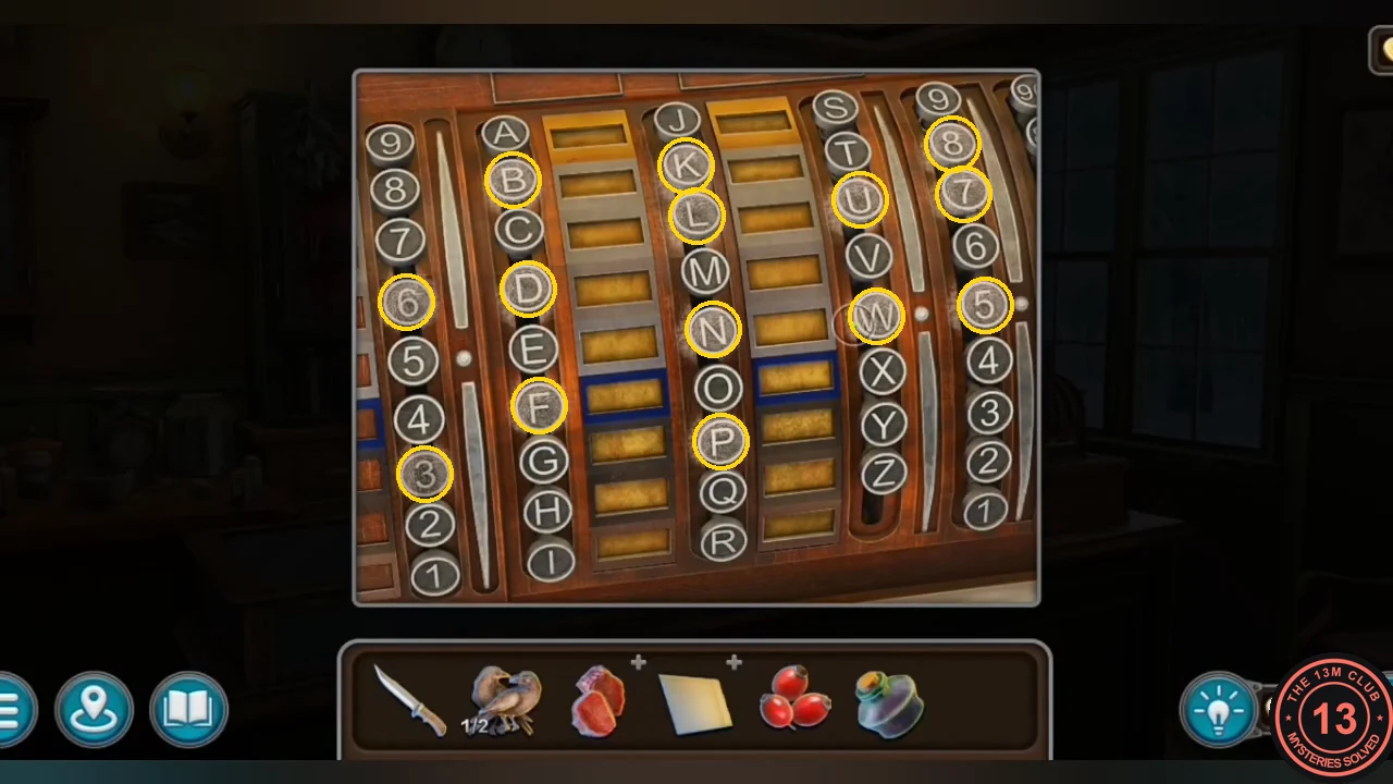 Cash register keys after dusting with powder; the 14 keys with fingerprints are circled