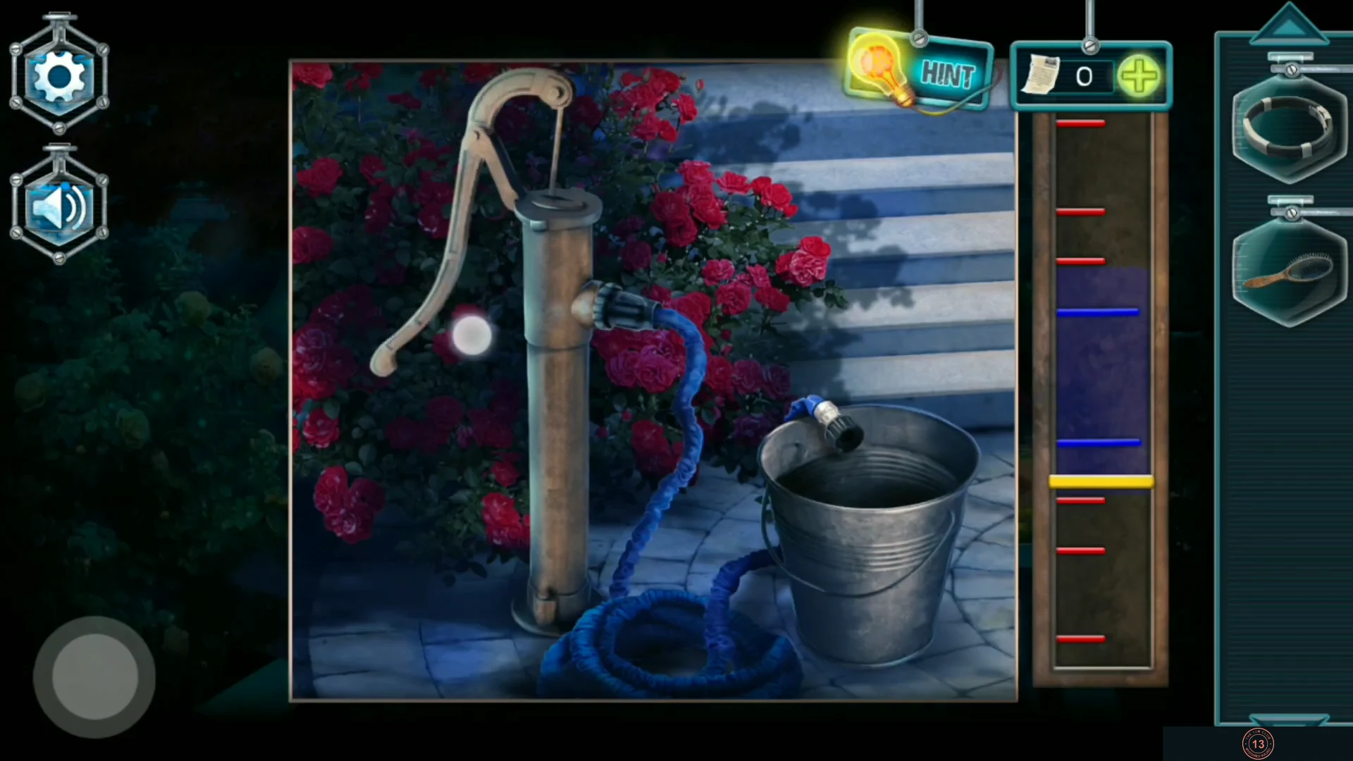 Old hand pump in the garden with its pressure gauge