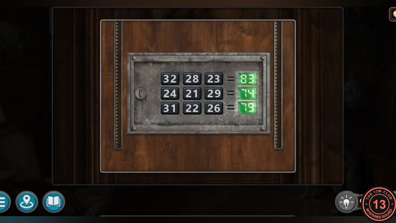 Number safe tiles arranged 32 28 23, 24 21 29, 31 22 26