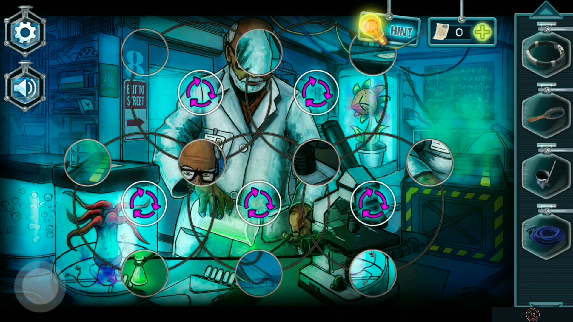 Laboratory painting in the entrance hall with its round fragments scrambled