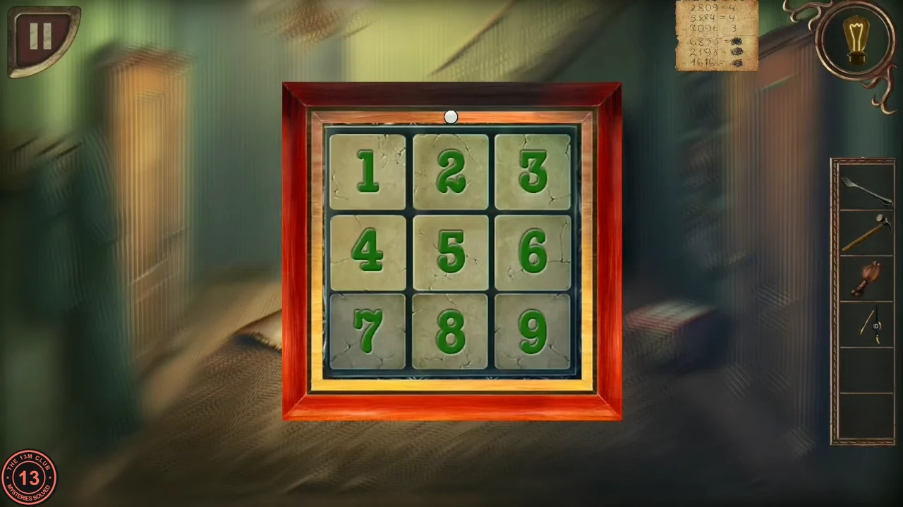 Close-up of a red box with a three-by-three number keypad from 1 to 9, with the loop riddle note shown as a clue at the top right.