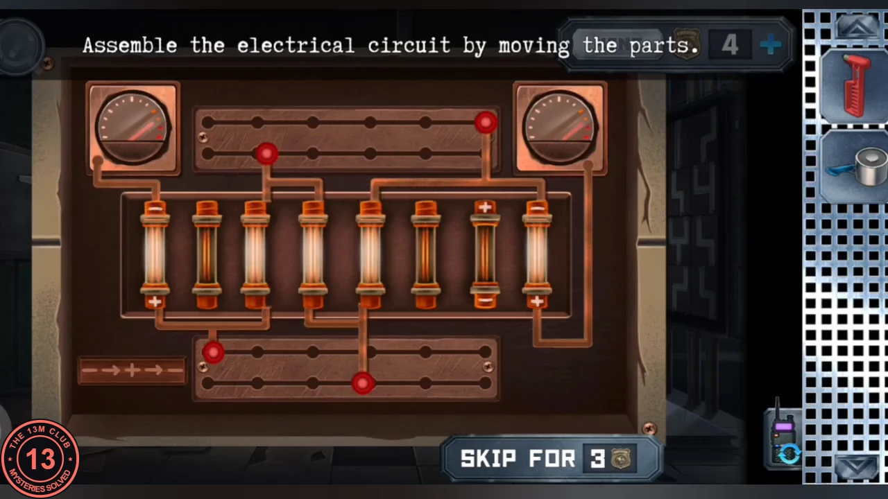 The floor circuit with all red contacts in their final rail positions and several fuse tubes glowing white