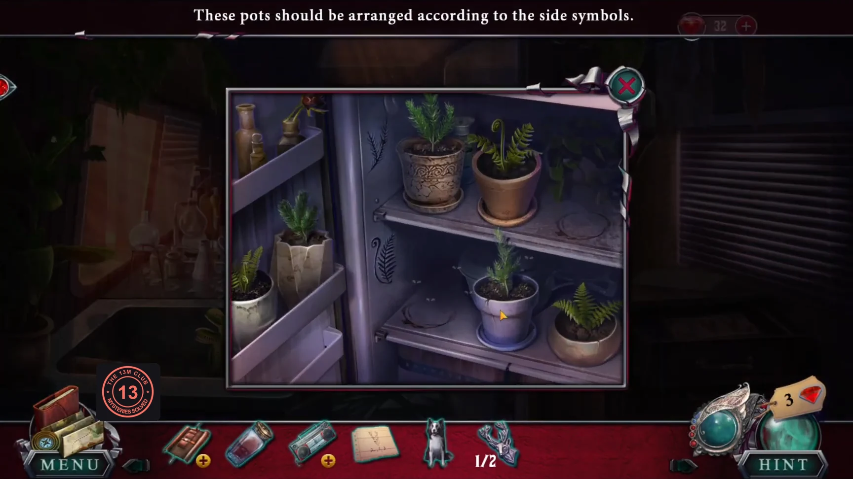 Fridge shelves with six potted plants and symbols on the shelf sides
