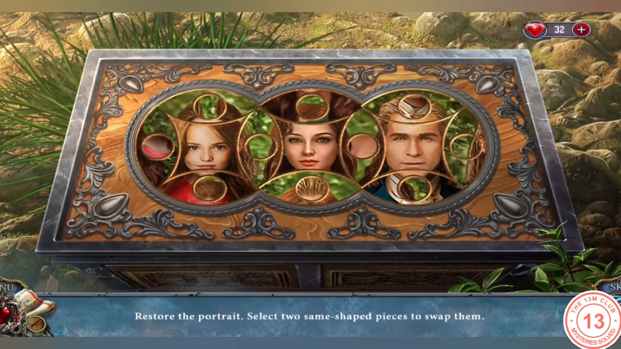 Chest lid with a scrambled family portrait in three linked circles