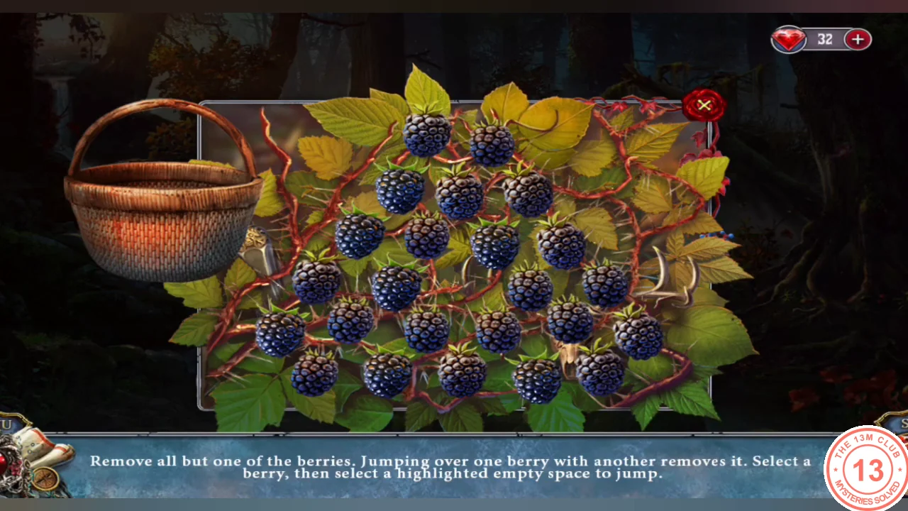 Blackberry bush peg board full of berries with one empty space, and the basket on the left