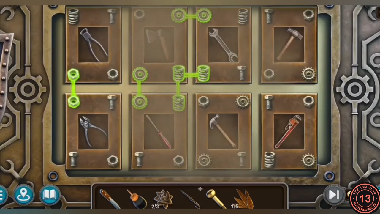 Toolbox lock with eight tool tiles and bolt, spring and hook connectors