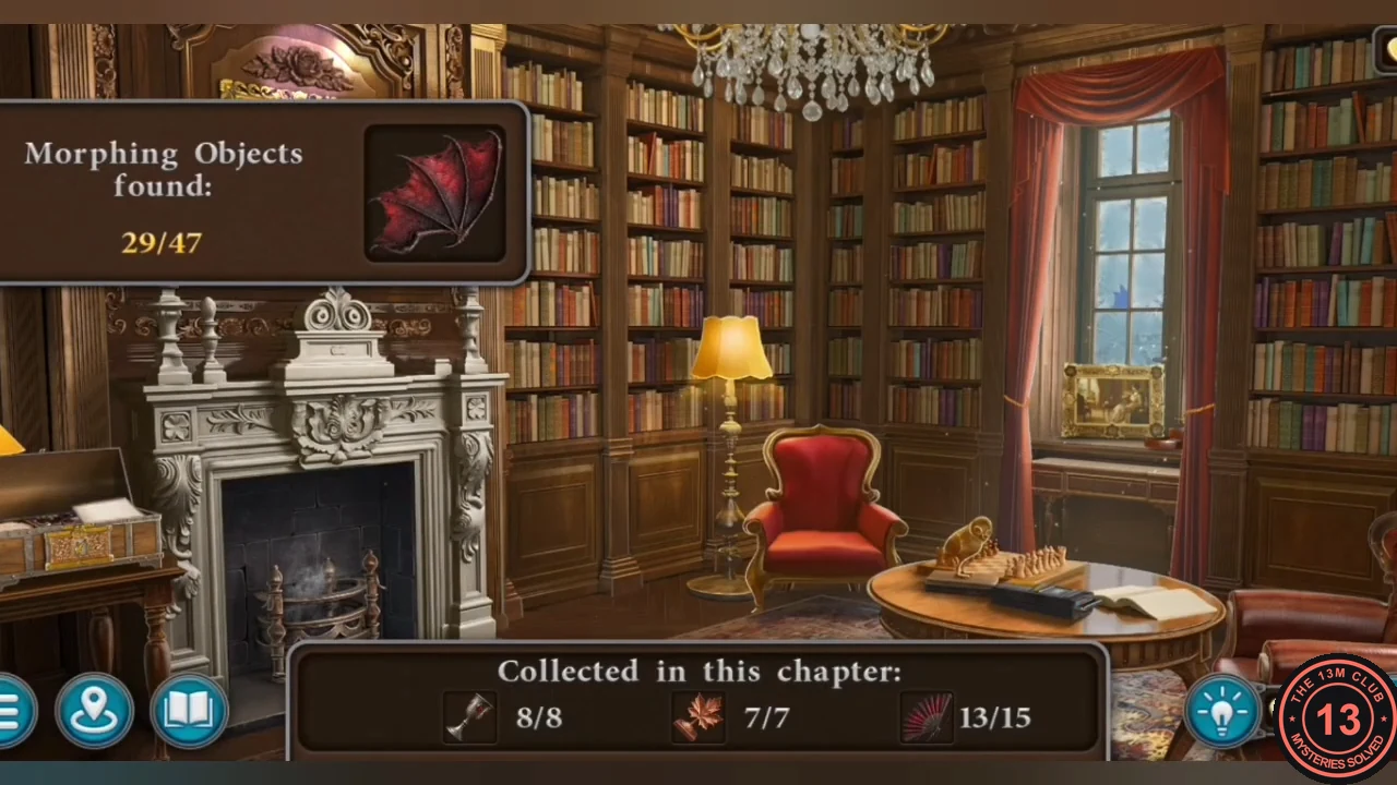 Chapter 2 study with a Morphing Objects found 29 of 47 popup and the Collected in this chapter panel showing 8/8, 7/7 and 13/15