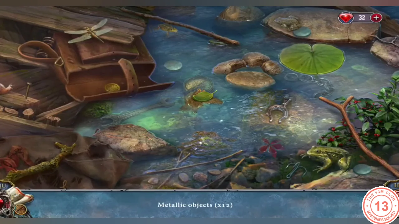 Riverbed scene for the magnet search, bar reading "Metallic objects (x12)"