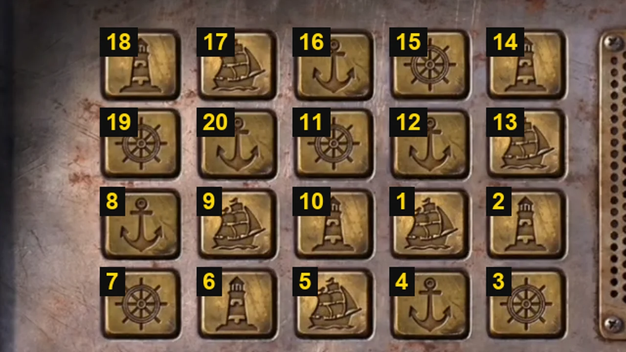 Close-up of the keypad tiles numbered 1 to 20 in the order to press them