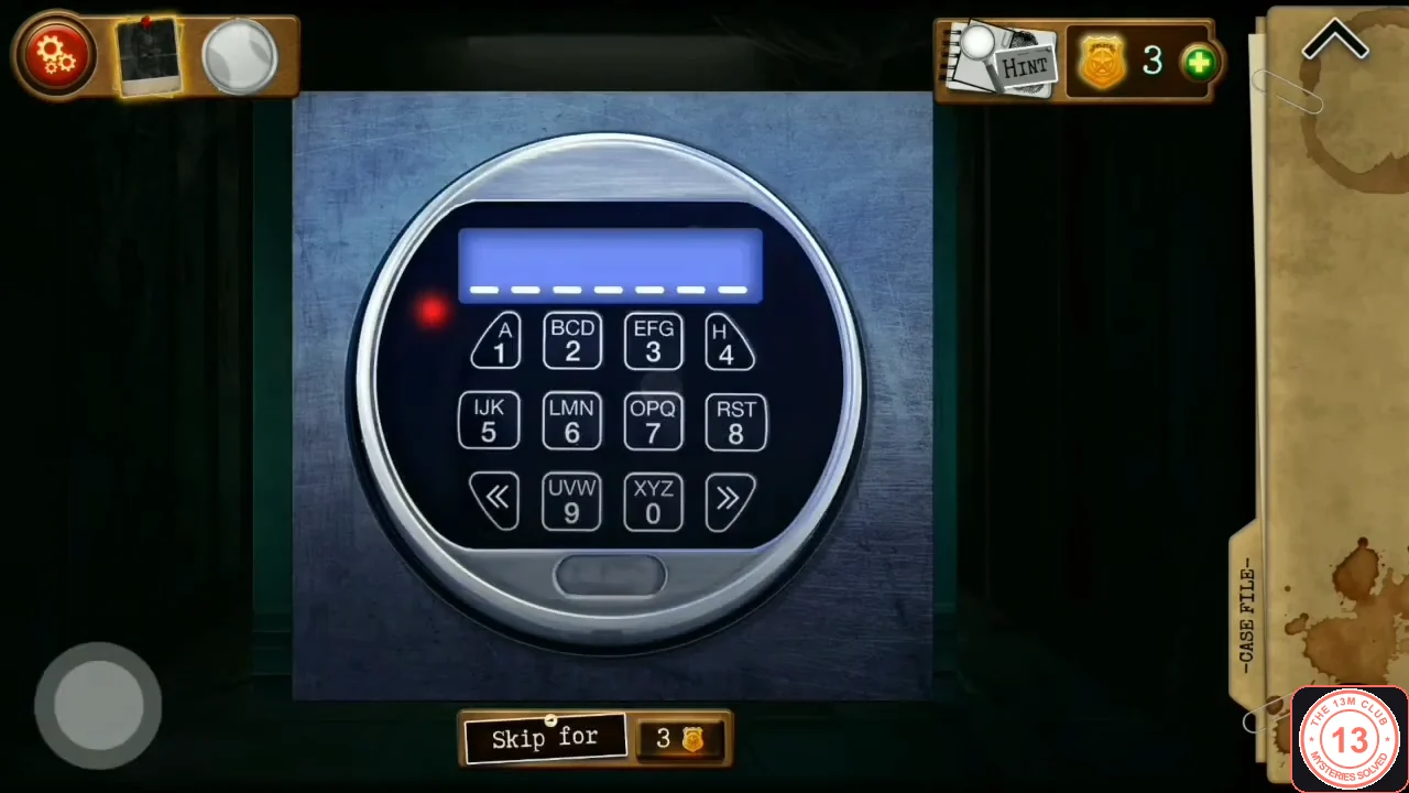 Round letter keypad safe with a blue display and keys carrying letter groups such as BCD, EFG, LMN, OPQ, RST, UVW and XYZ