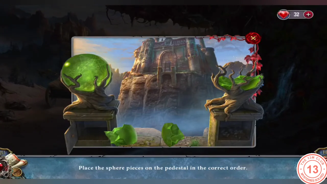 Green sphere pieces beside the empty right pedestal at the abyss