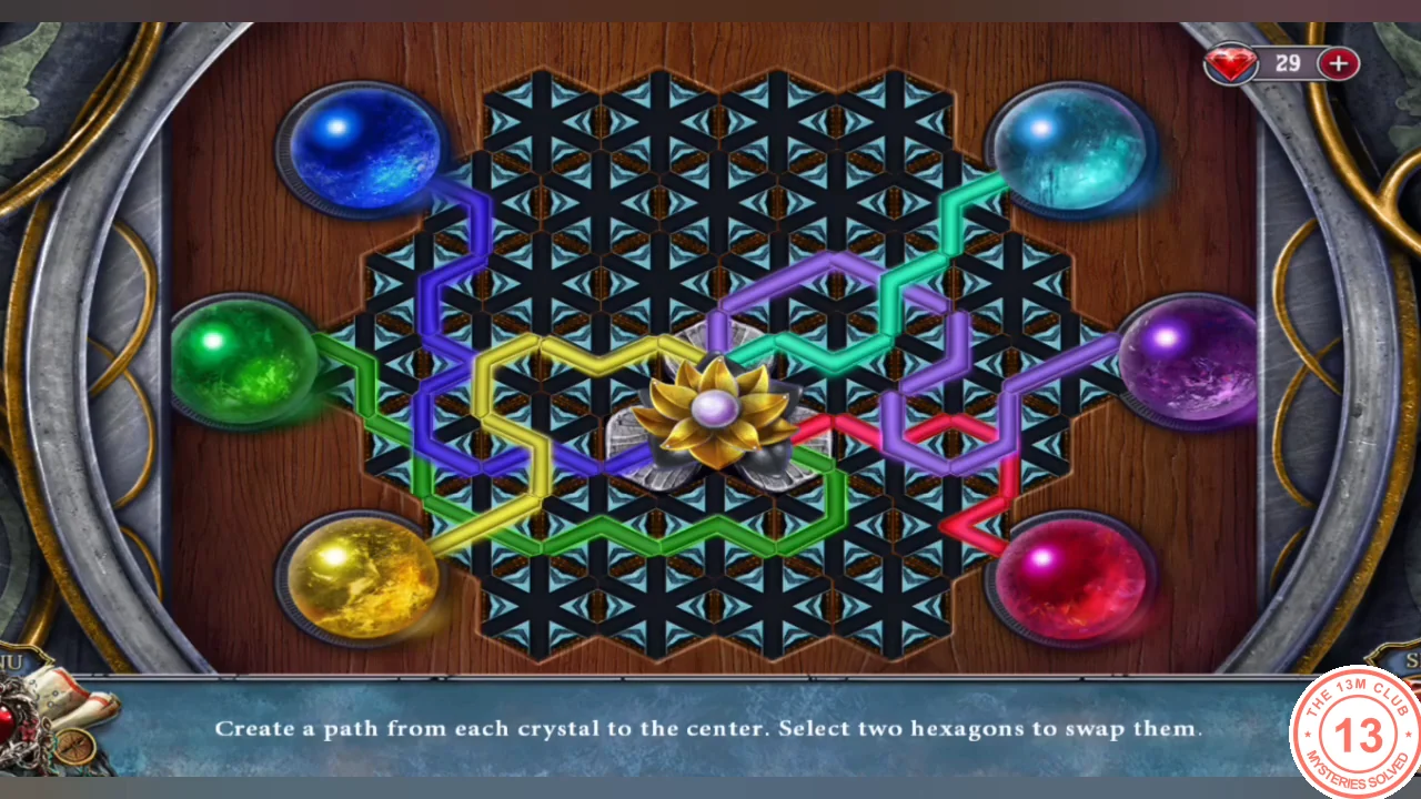 Each of the six crystals joined to the lotus by an unbroken channel of its color
