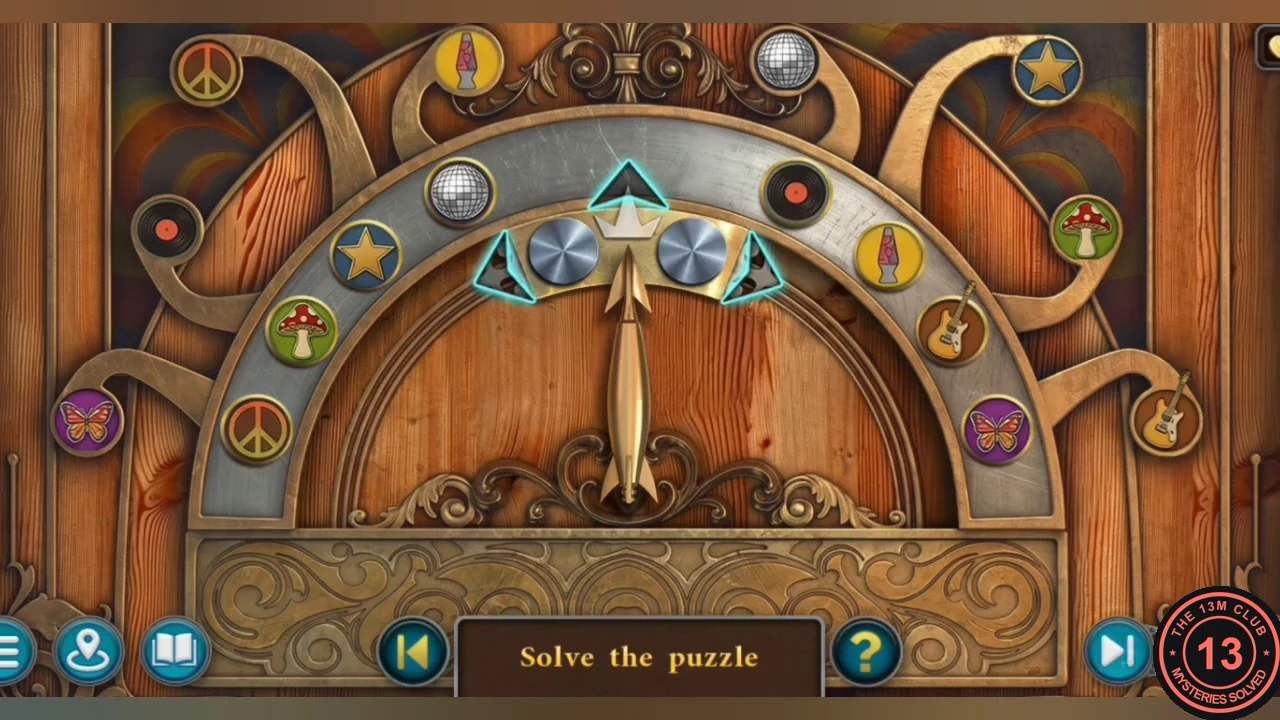 Trailer cupboard token arc: retro tokens on a semicircular track with a pointer arm and an outer ring of symbols