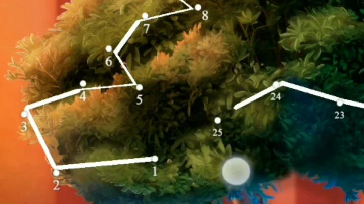 Left side of the bonsai with trimming points 1 to 8 and 23 to 25 and the drawn line