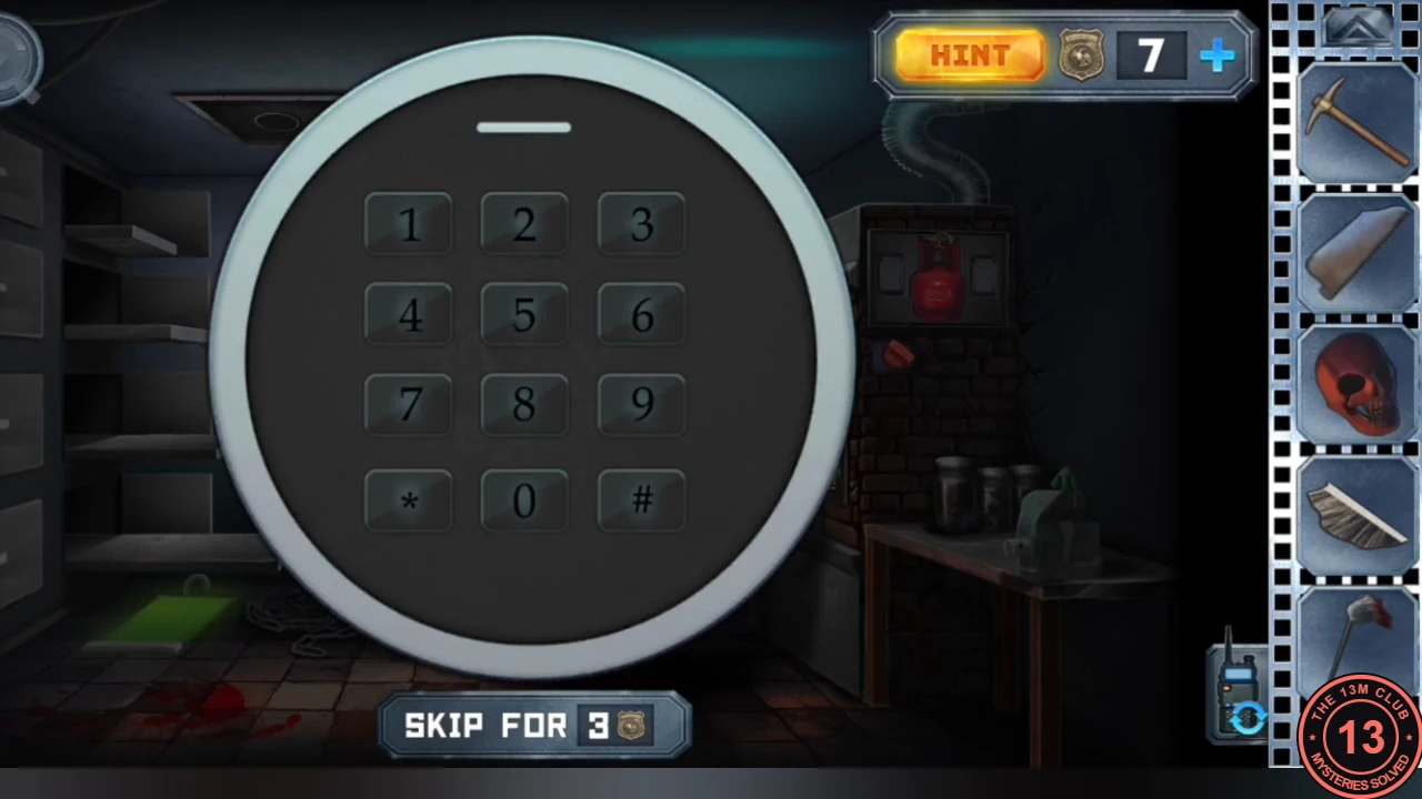 Round keypad with digits 1 to 9, star, 0 and hash fitted on the mortuary trapdoor, with an empty display line