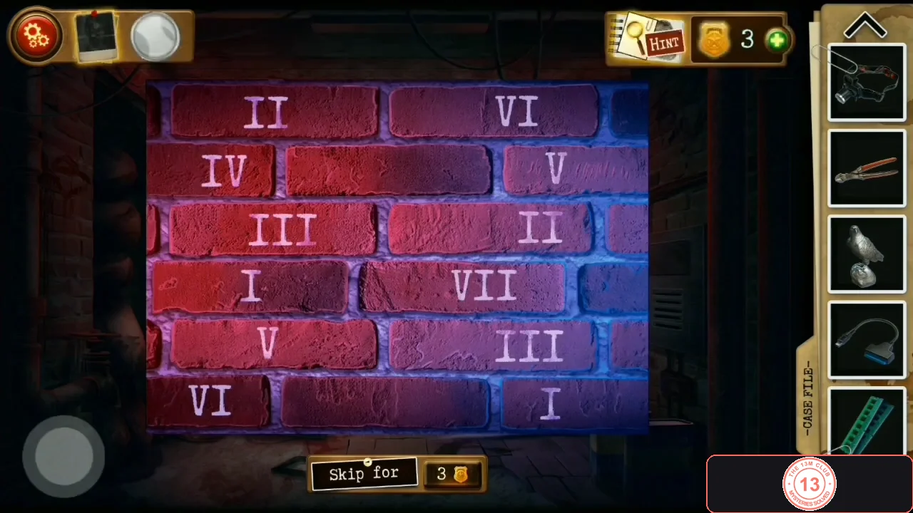 Brick wall with Roman numerals on the bricks: II and VI on top, IV and V, III and II, I and VII, V and III, and VI and I in the bottom row