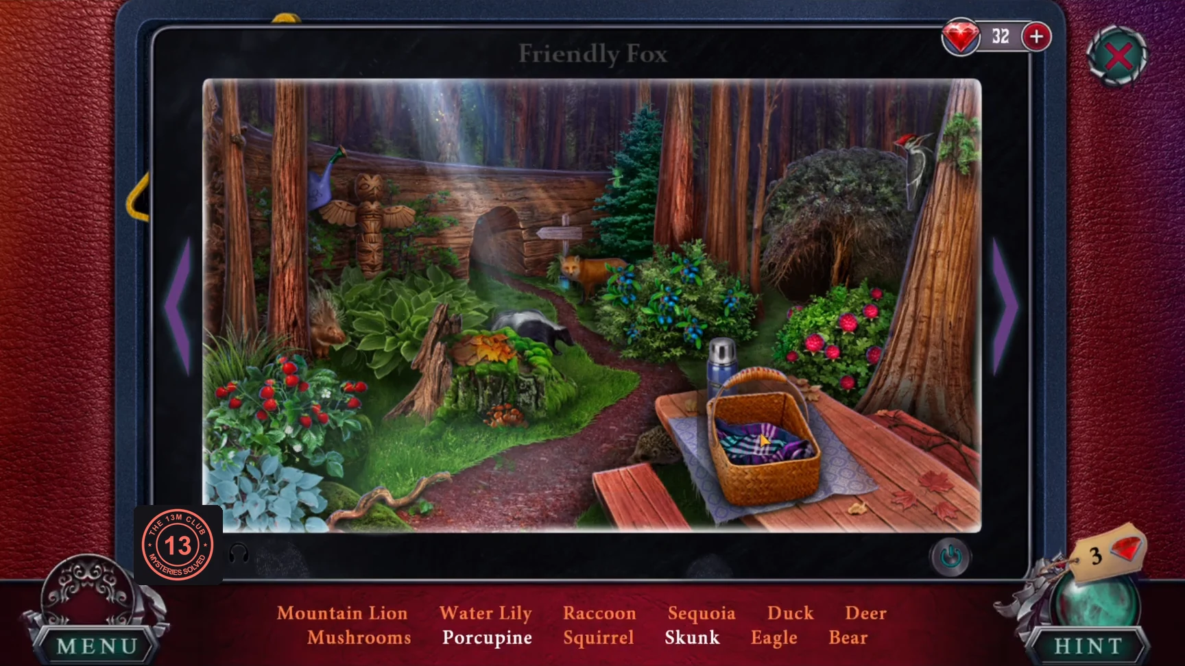 Redwood Park commercial on the bus seat screen, with the forest scene and the list of animals and plants below