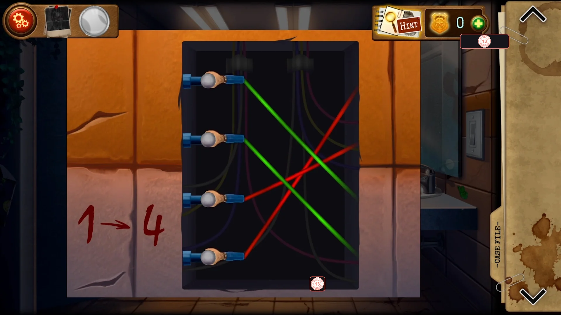 Rewired switch box: the two red wires cross to the lower two terminals and the two green wires cross to the upper two terminals
