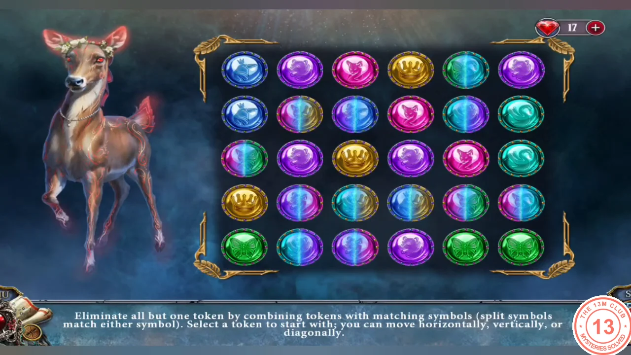 Token board of colored symbol tokens, some split, beside the cursed deer
