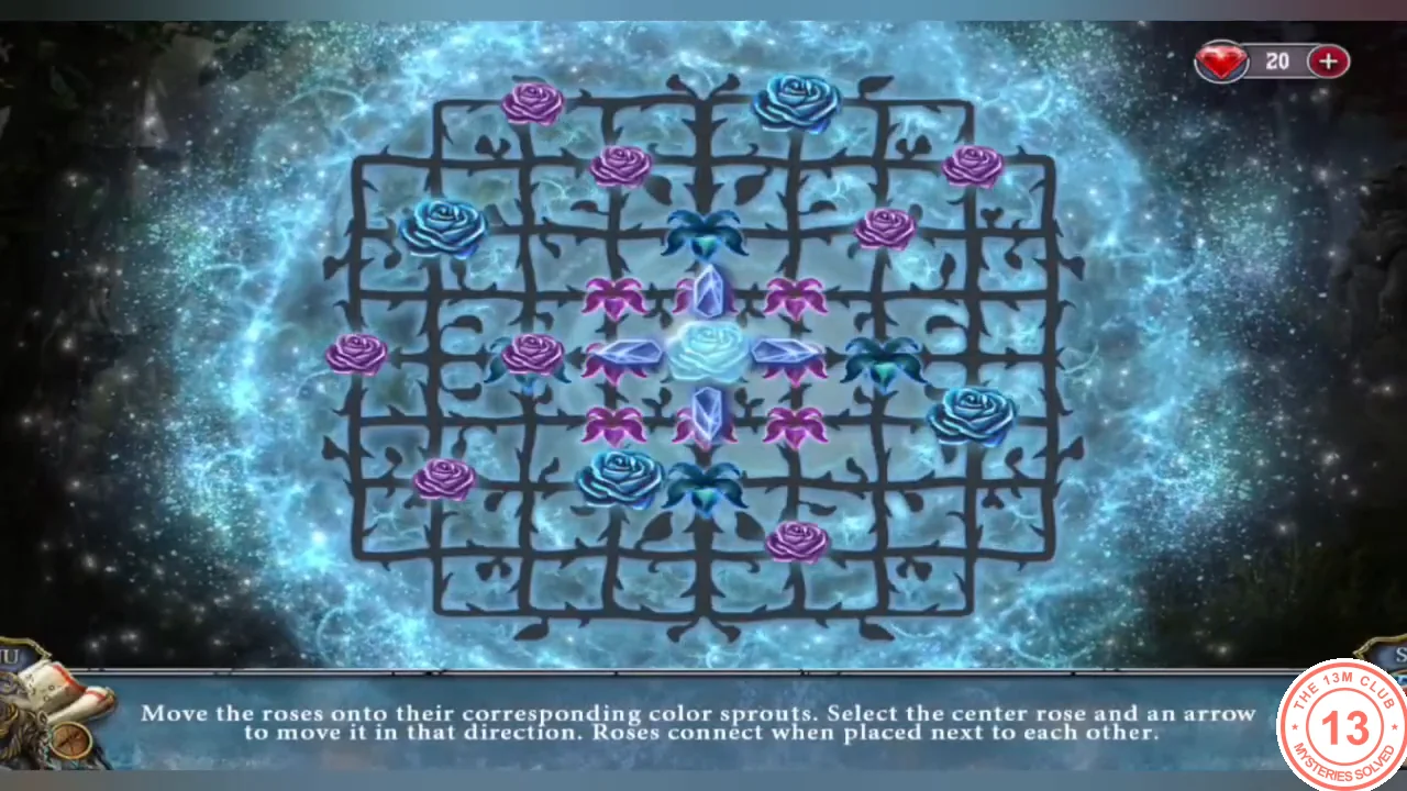 Grid of vines with blue and pink roses, a center cluster and colored sprouts