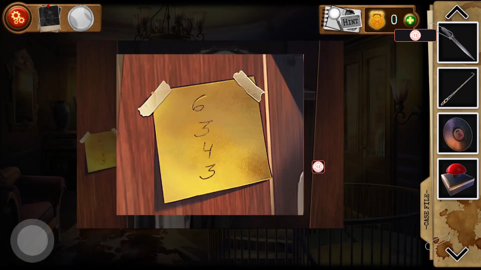 Yellow note taped inside the wardrobe door with the numbers 6, 3, 4 and 3 written one below the other