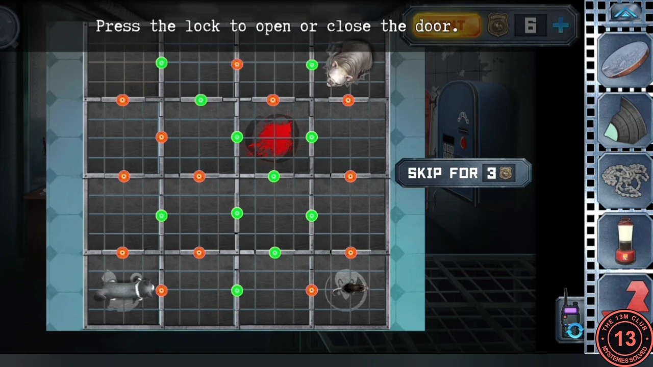 The cage grid with every animal on its own icon: the bulldog top right, the cat bottom left and the mouse bottom right