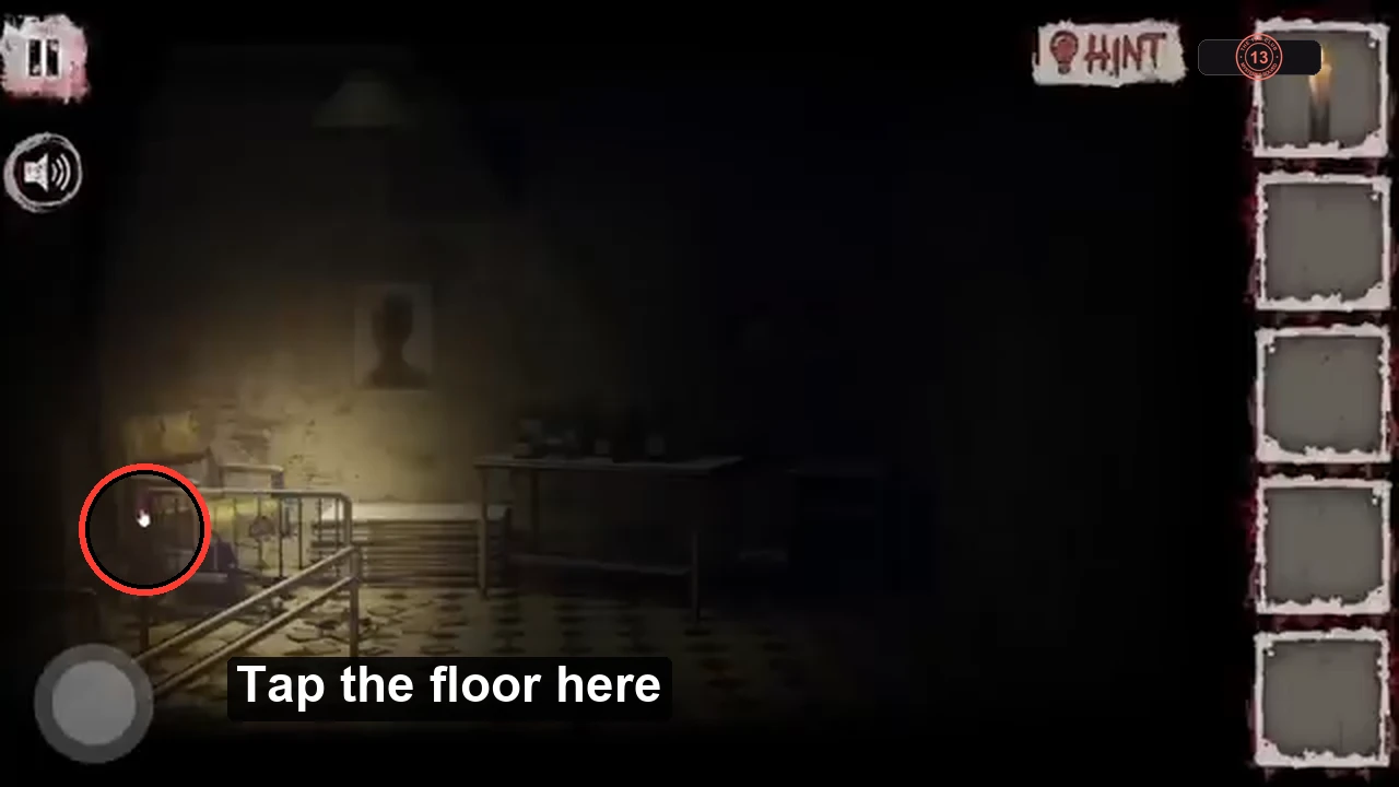 The ward with a spot on the floor beside the bed circled