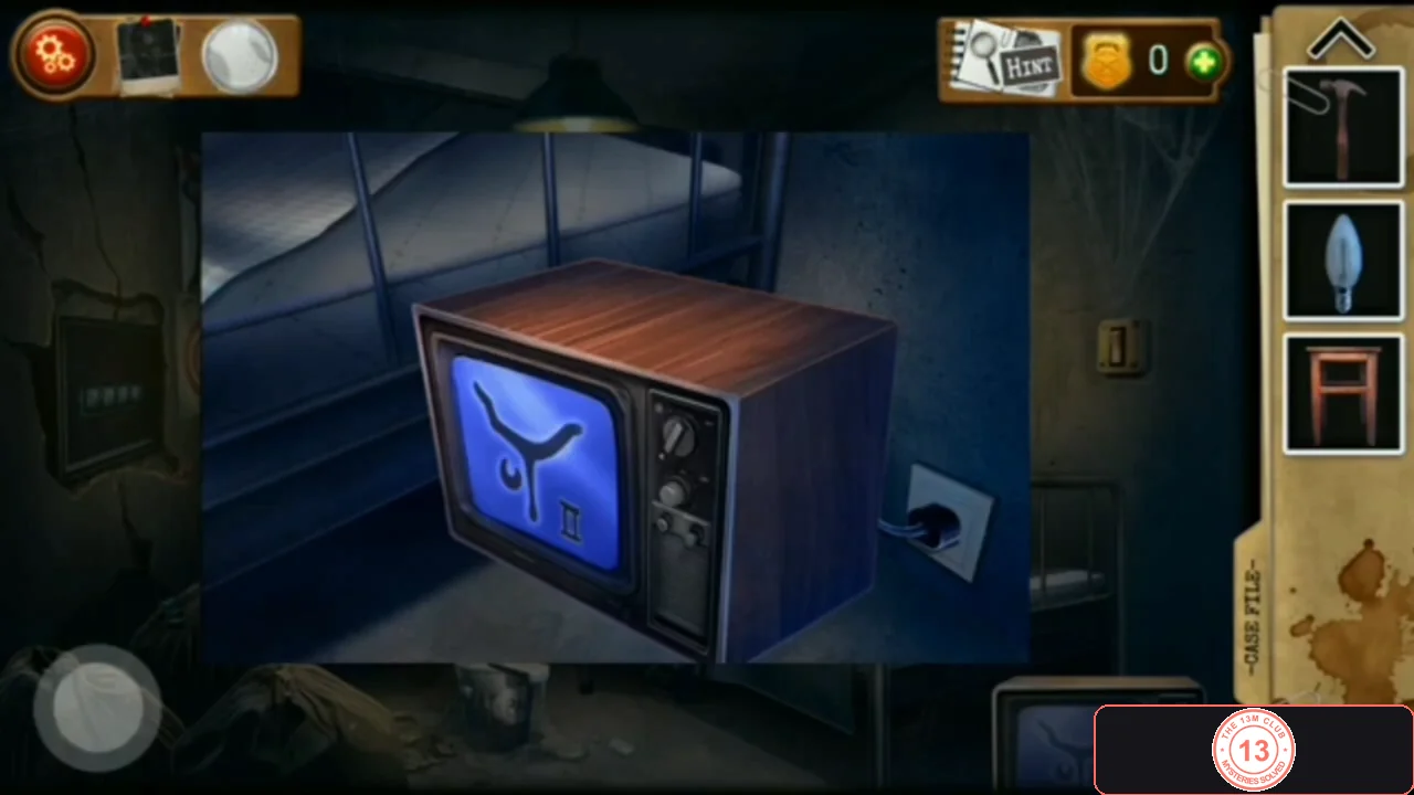TV screen showing a white figure symbol marked II