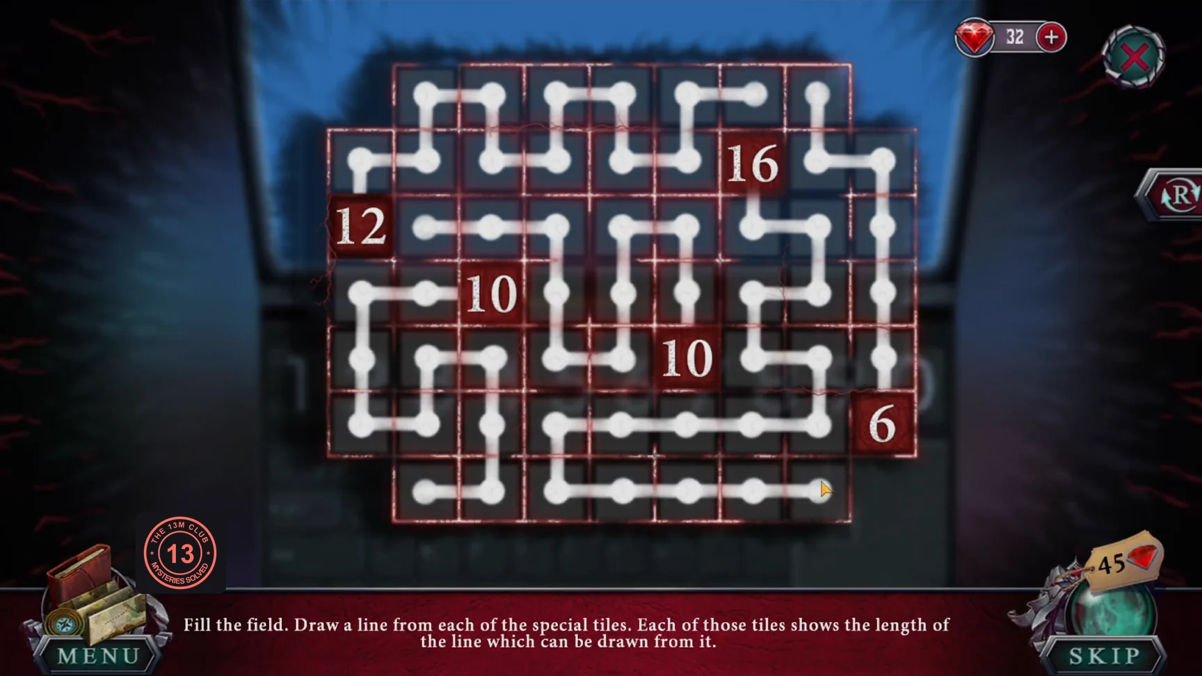 Laptop grid completely filled by five lines drawn from the numbered tiles